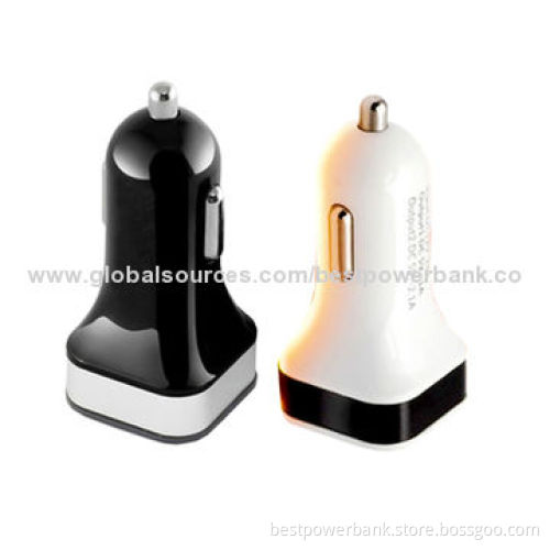 Good Quality 2 USB Car Chargers with Color Aluminum Rim, 12 to 24V DC Input Range for All Smartphone